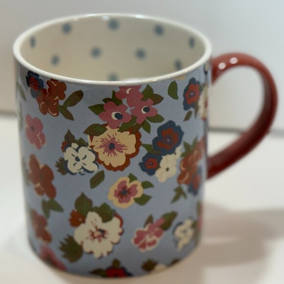 Matilda Jane Floral Coffee Mug NIB Blue Polka Dot Inside Hard to Find - Picture 1 of 6